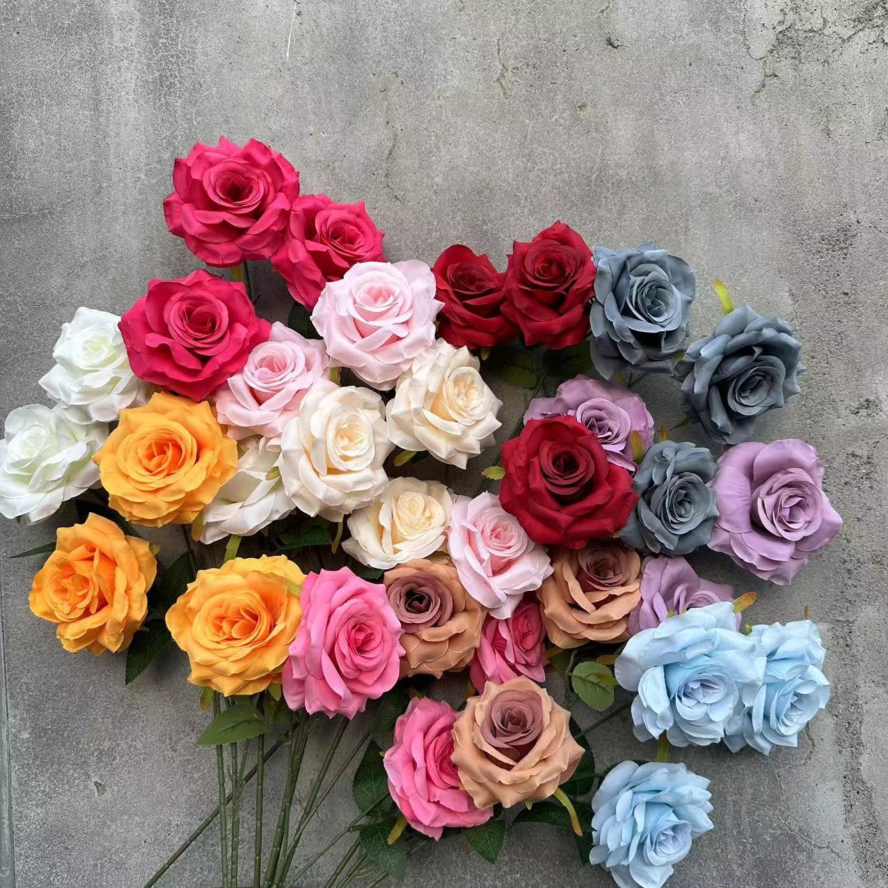 21 colors 3 heads diamond rose with leaves