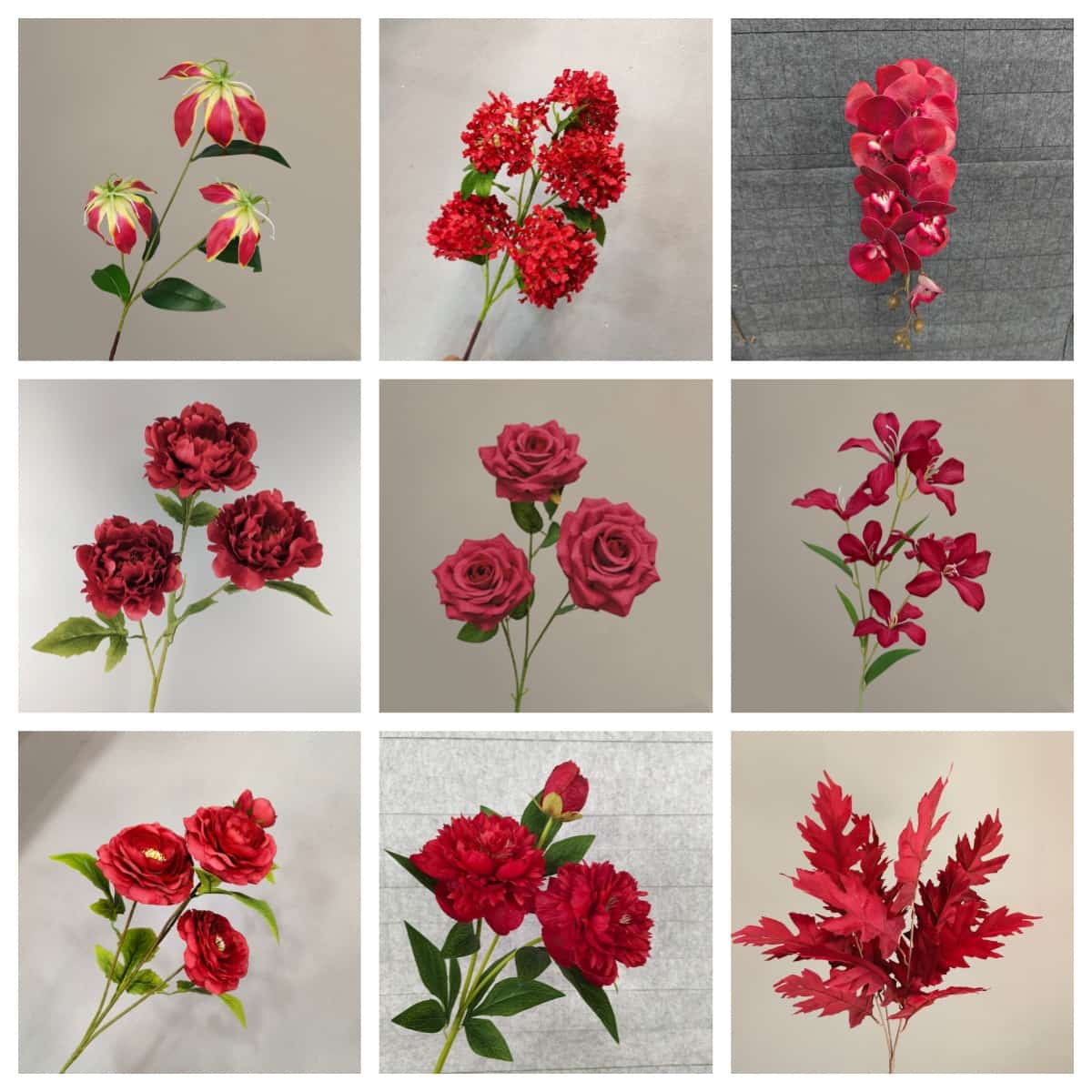 Red artificial flowers faux flower wedding flowers roses Phalaenopsis lily full star hydrangea 