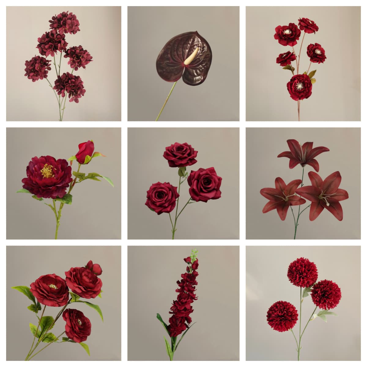 Dark red artificial flowers wedding flowers roses hydrangea lily fake flower arrangement