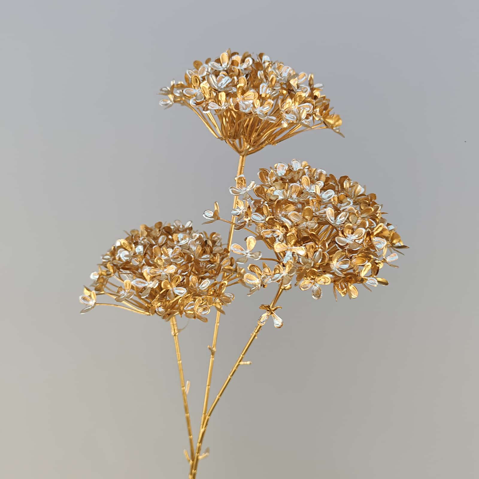 Gold artificial flower arrangement gold leaves gold color faux flower 