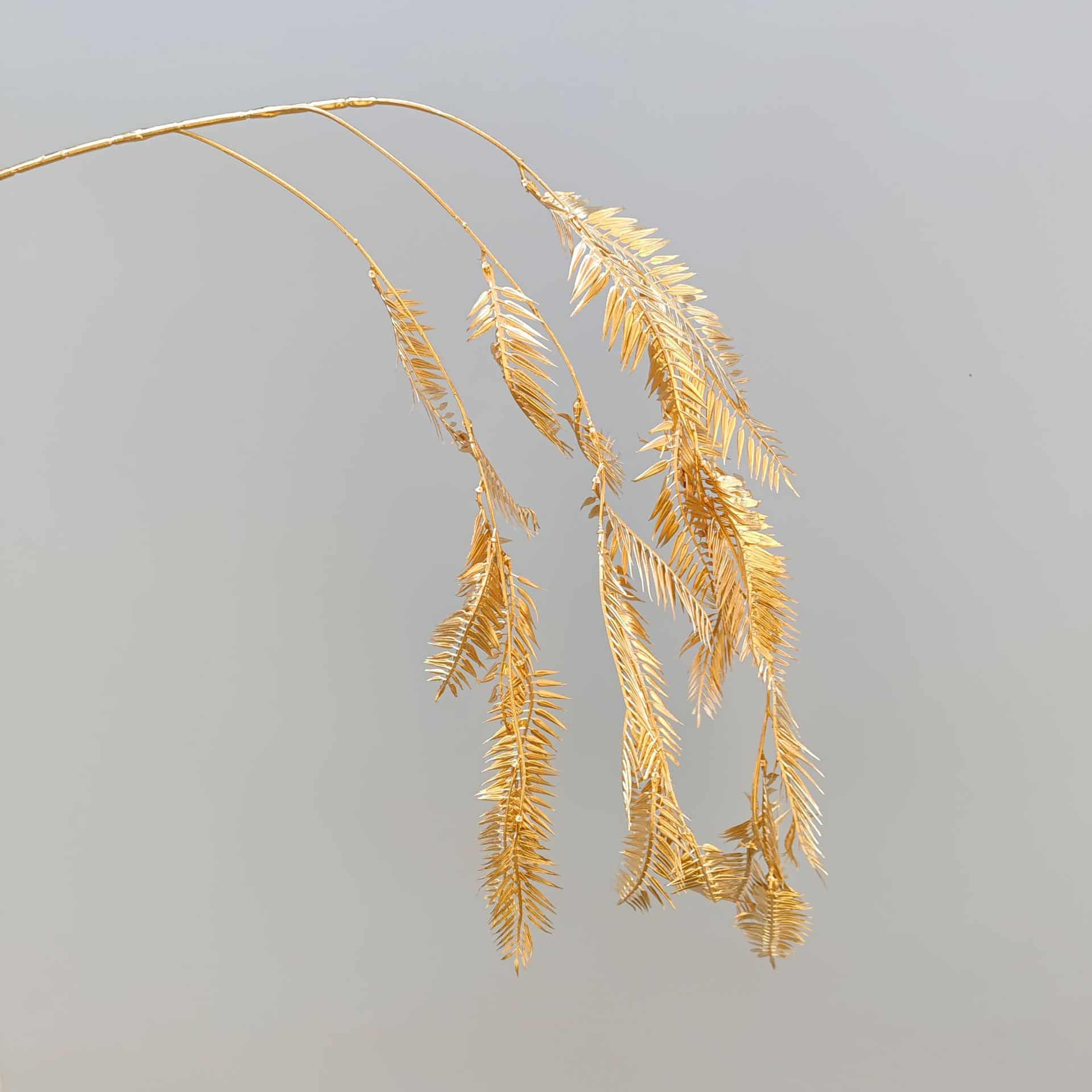 Gold artificial flower arrangement gold leaves gold color faux flower 