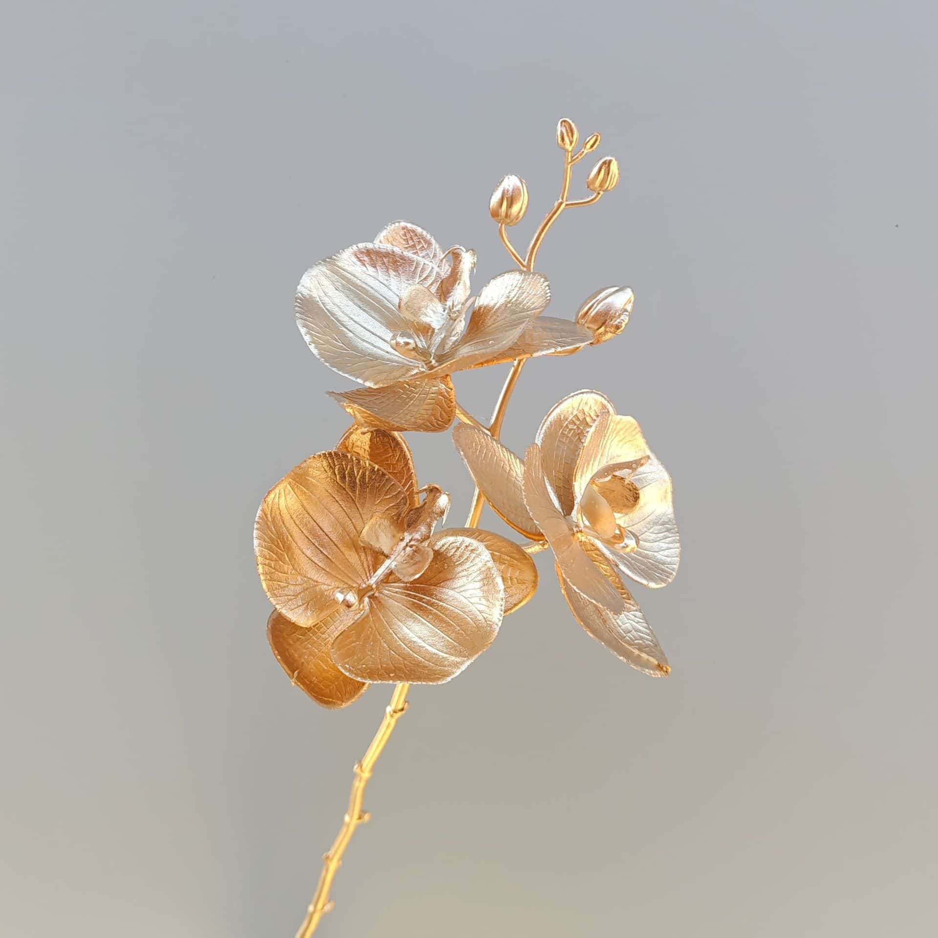 Gold artificial flower arrangement gold leaves gold color faux flower 