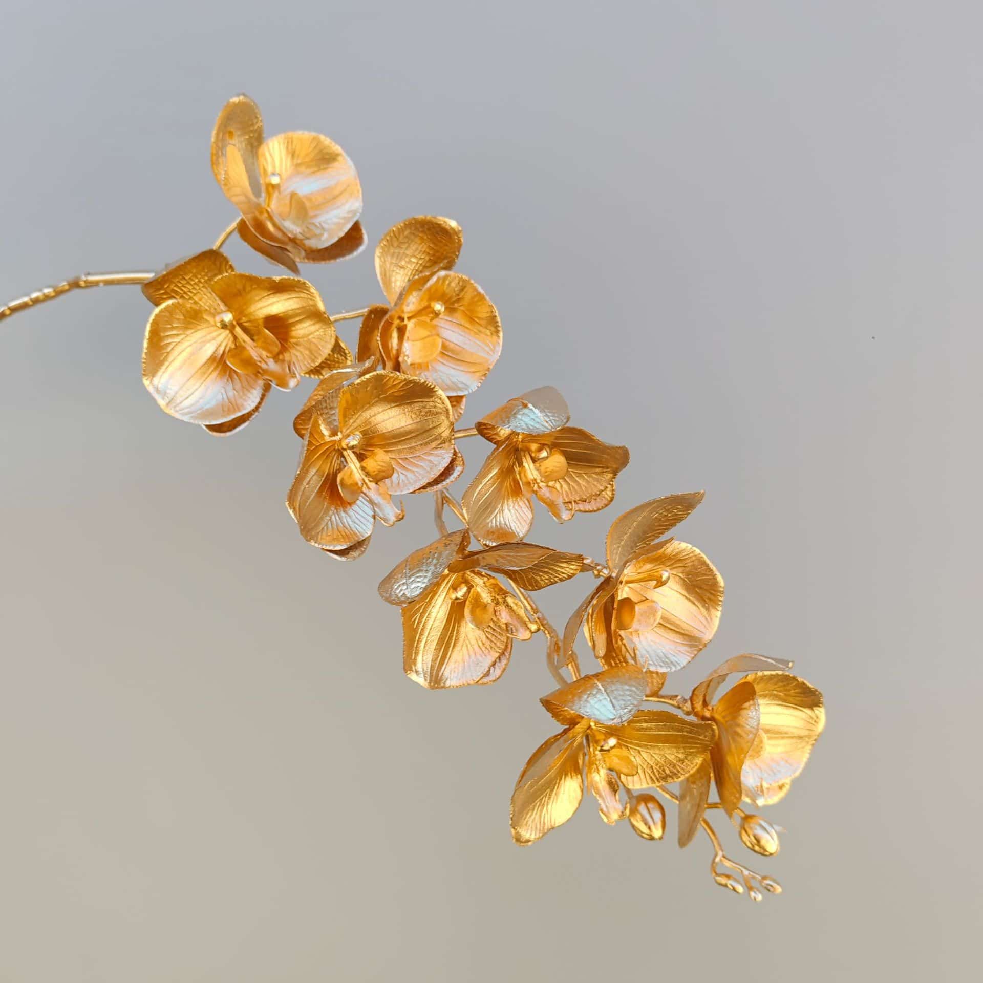 Gold artificial flower arrangement gold leaves gold color faux flower 