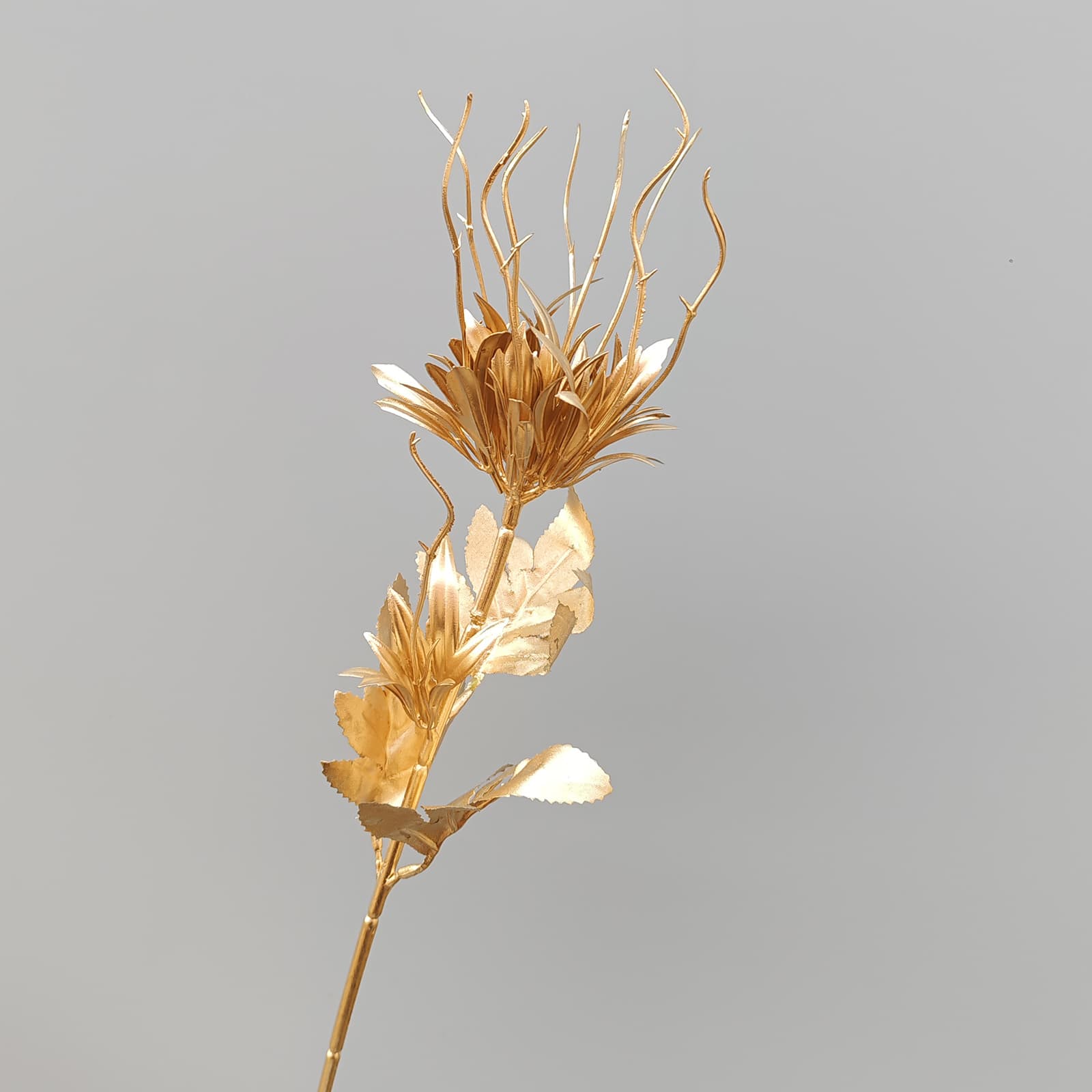 Gold artificial flower arrangement gold leaves gold color faux flower 