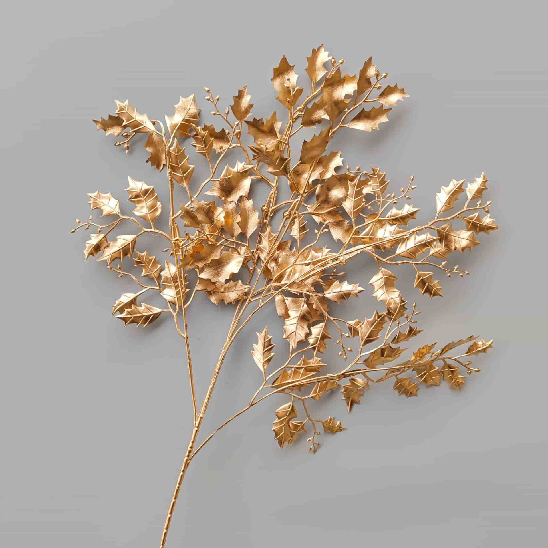 Gold artificial flower arrangement gold leaves gold color faux flower 