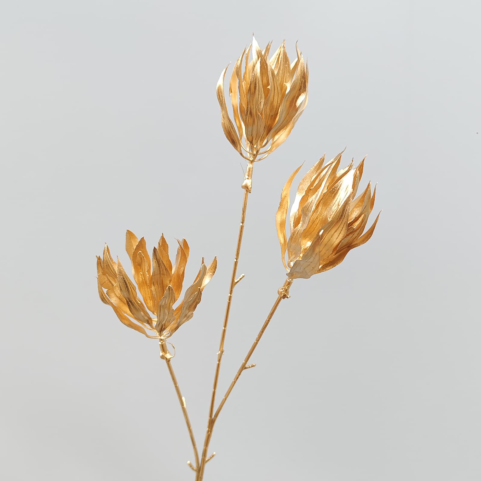 Gold artificial flower arrangement gold leaves gold color faux flower 