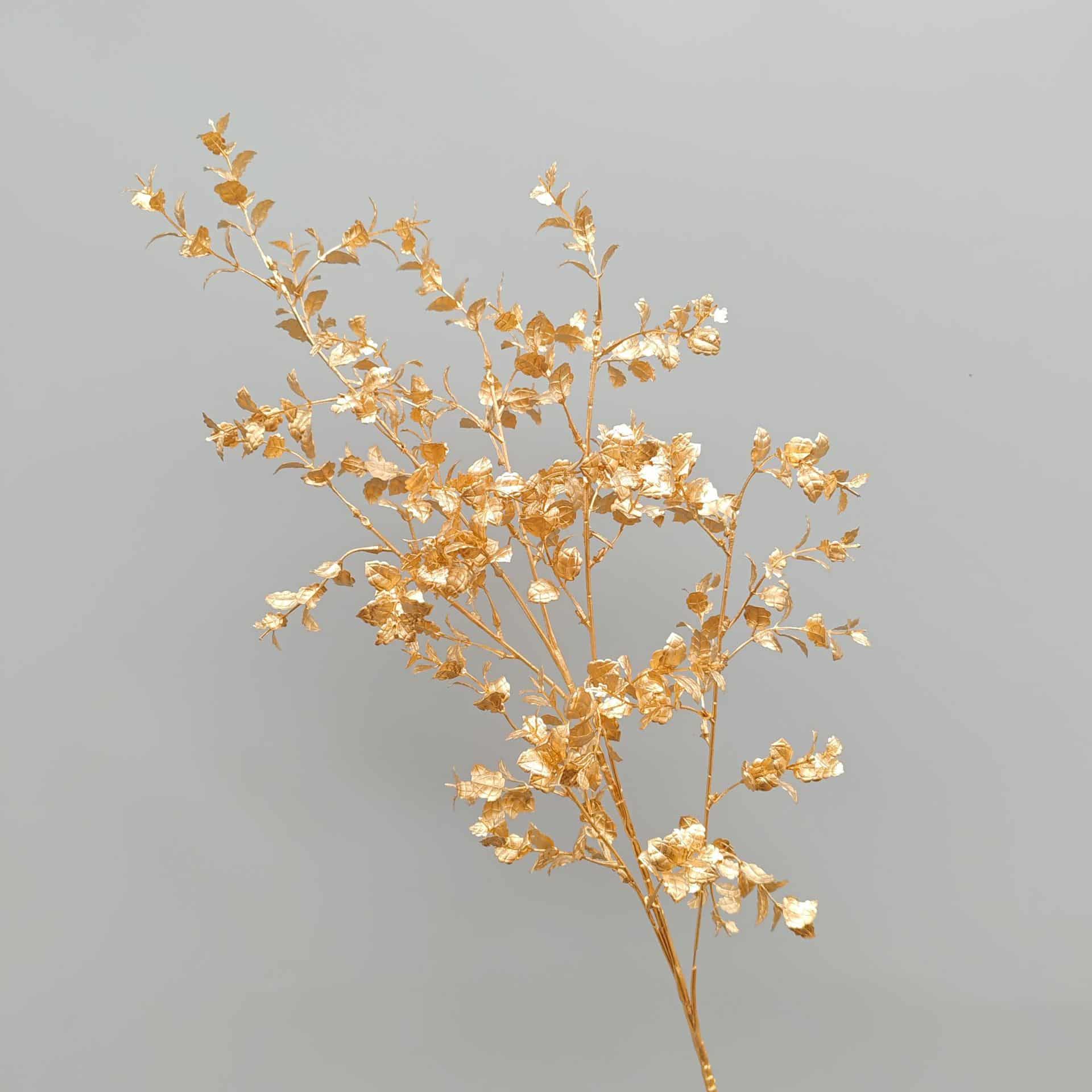 Gold artificial flower arrangement gold leaves gold color faux flower 